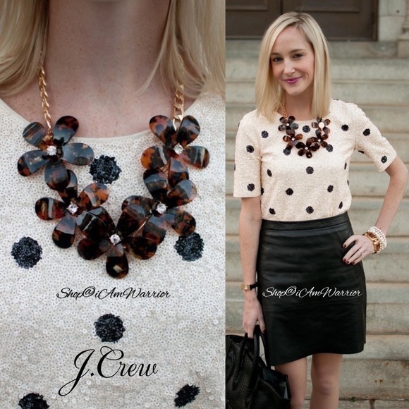 J.Crew ivory & black sequin polka-dot short sleeve top *shop@iamwarrior - Picture 4 of 16